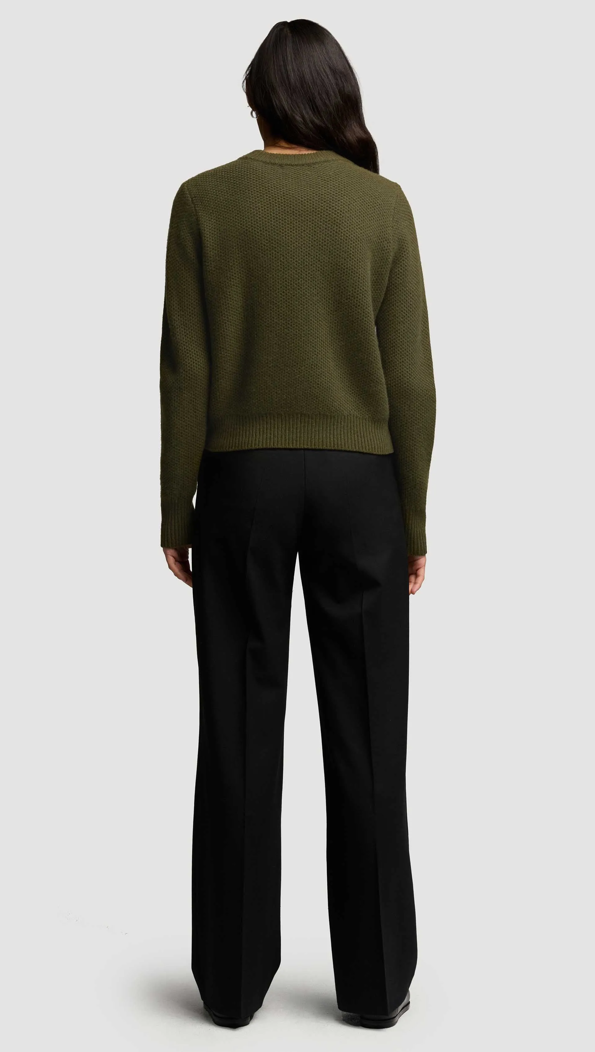 Shrunken Crewneck in Wool Cashmere | Olive