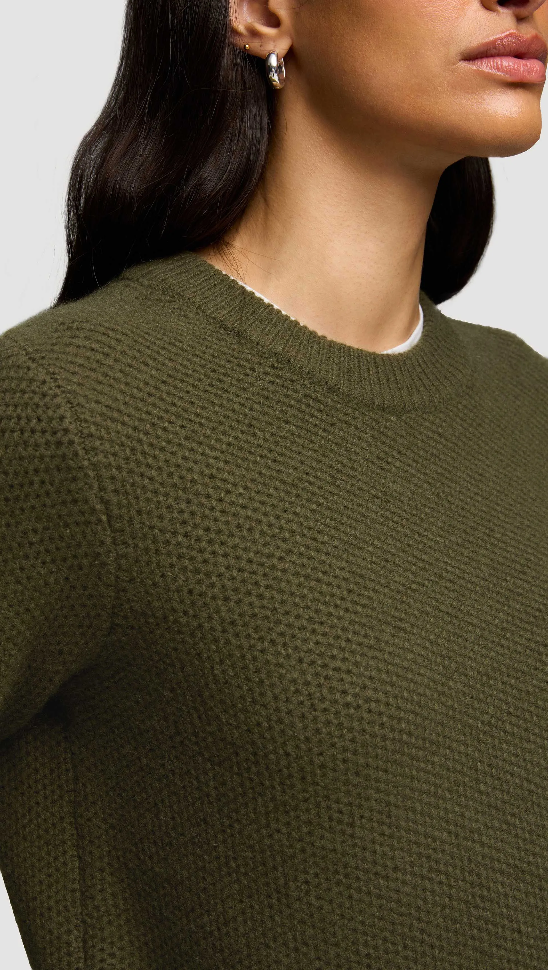 Shrunken Crewneck in Wool Cashmere | Olive