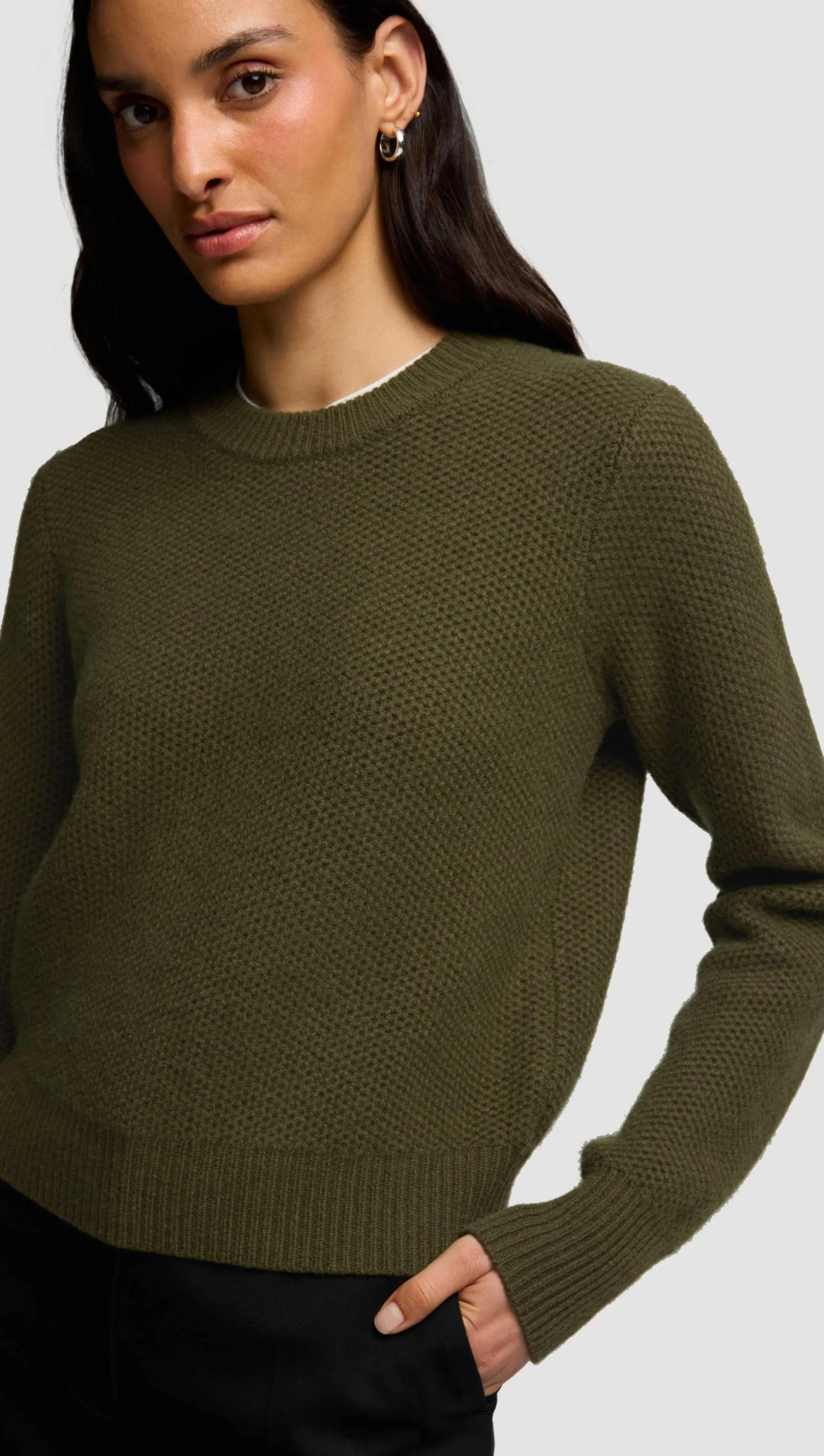 Shrunken Crewneck in Wool Cashmere | Olive