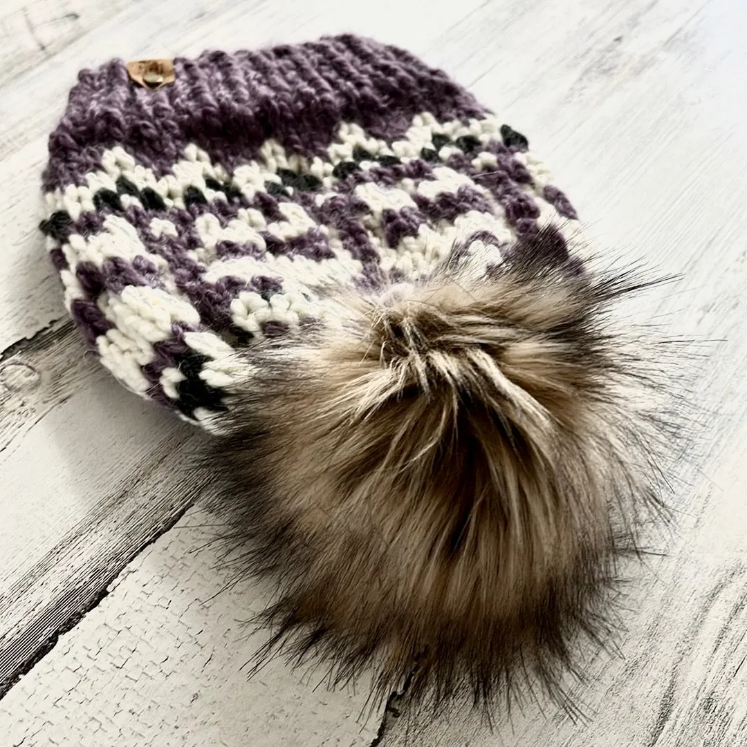 Skull Beanie with Faux Fur Pom