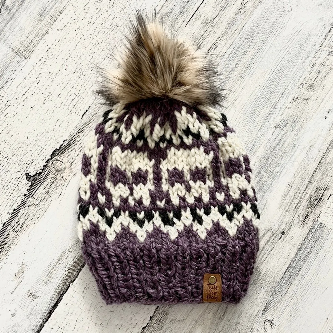 Skull Beanie with Faux Fur Pom