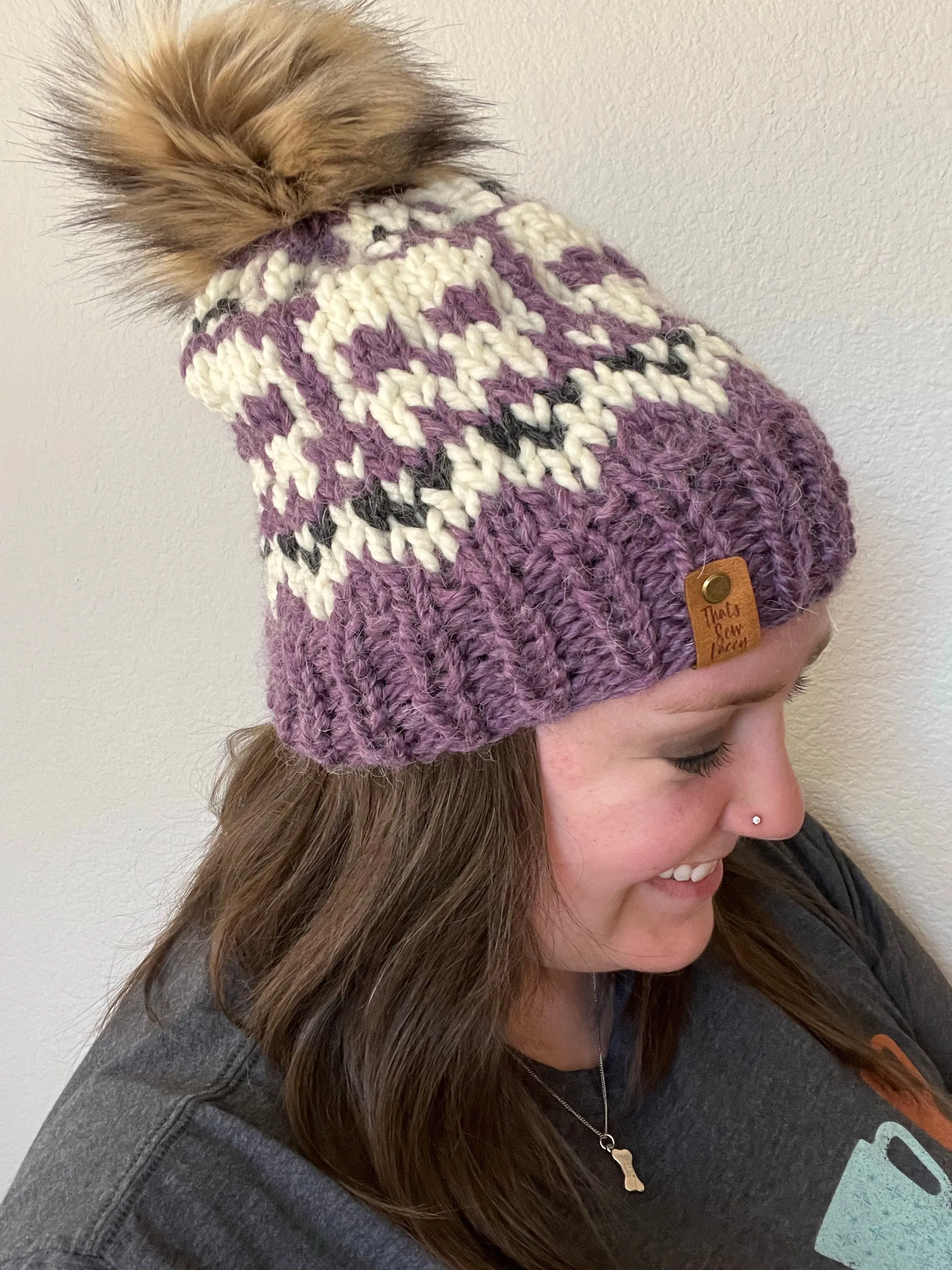 Skull Beanie with Faux Fur Pom