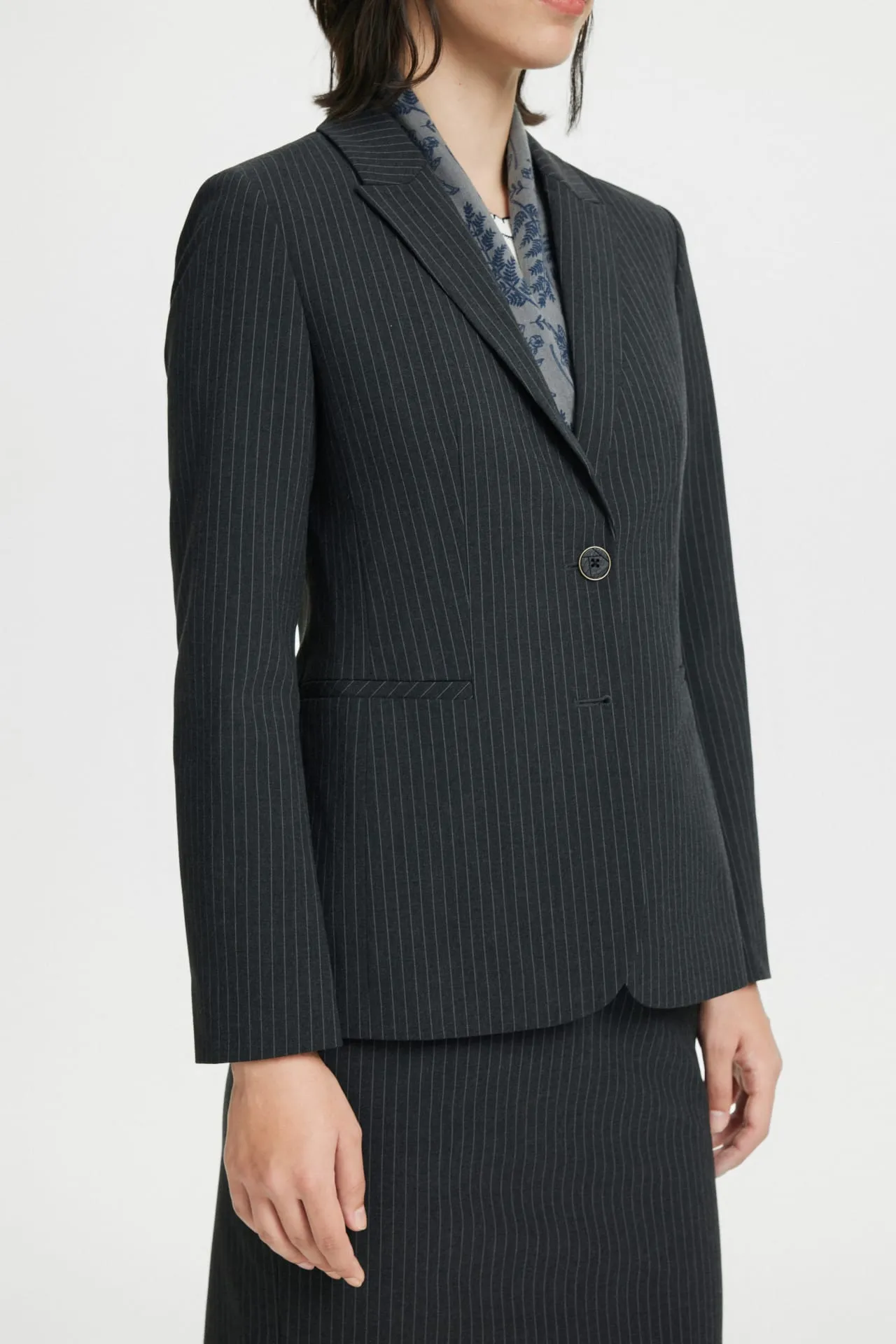 Sofia Soft Touch Classic Stripe Suit Blazer with Scarf