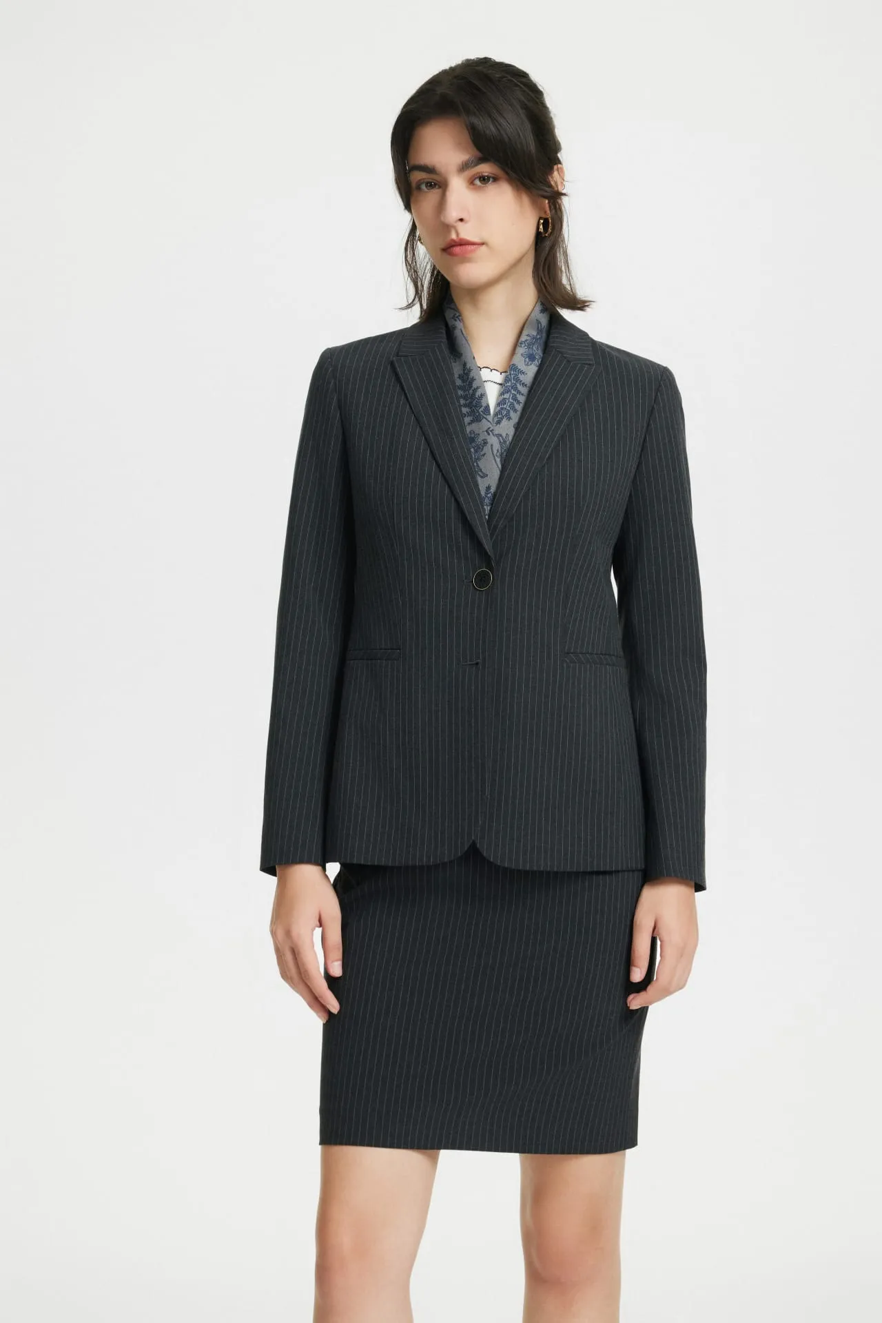 Sofia Soft Touch Classic Stripe Suit Blazer with Scarf