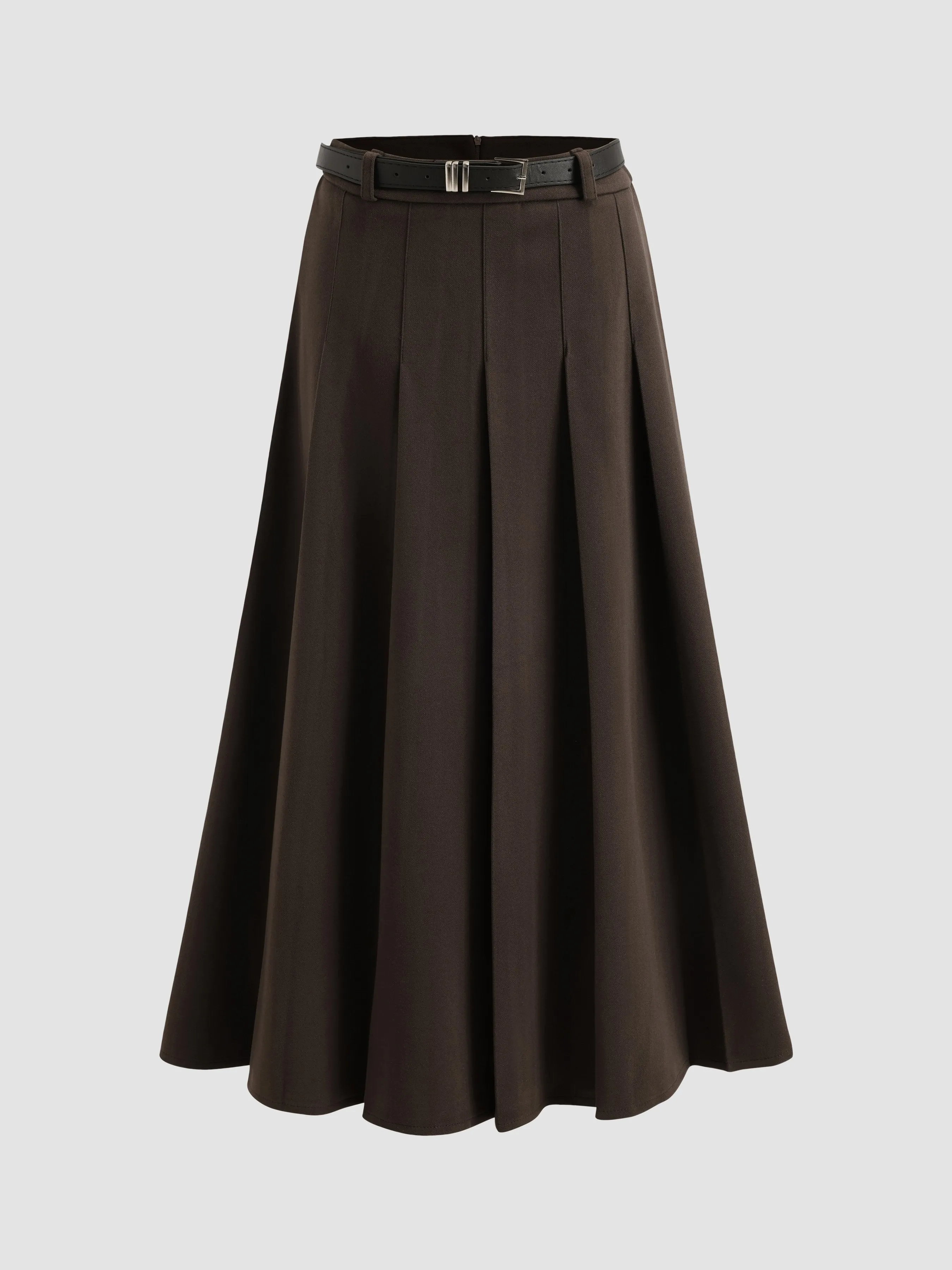 Solid Color A-line Pleated Long Skirt