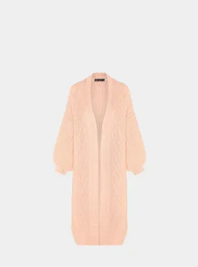 Stevie Cable Balloon Sleeve Long Cardigan - Peach