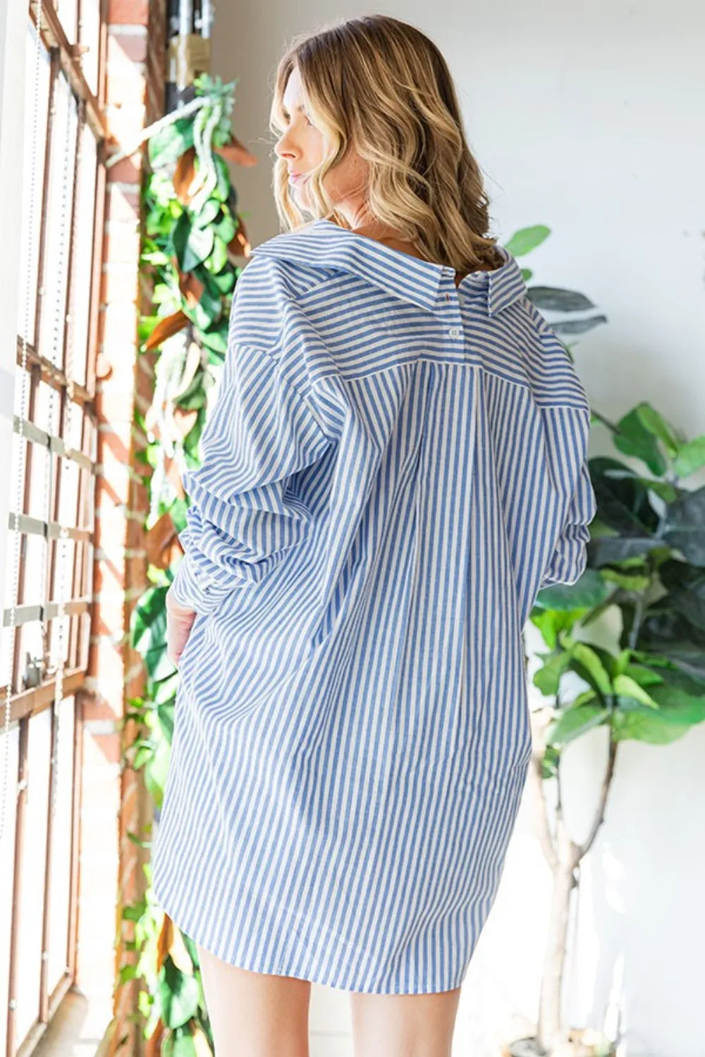 Striped Button Down High-Low Hem Shirt