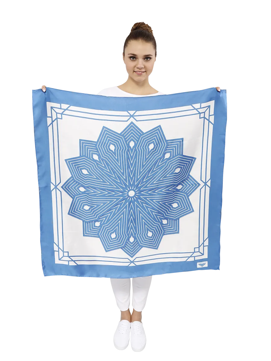 SUMATRA Mandala 100% Silk Square Scarf in Blue White