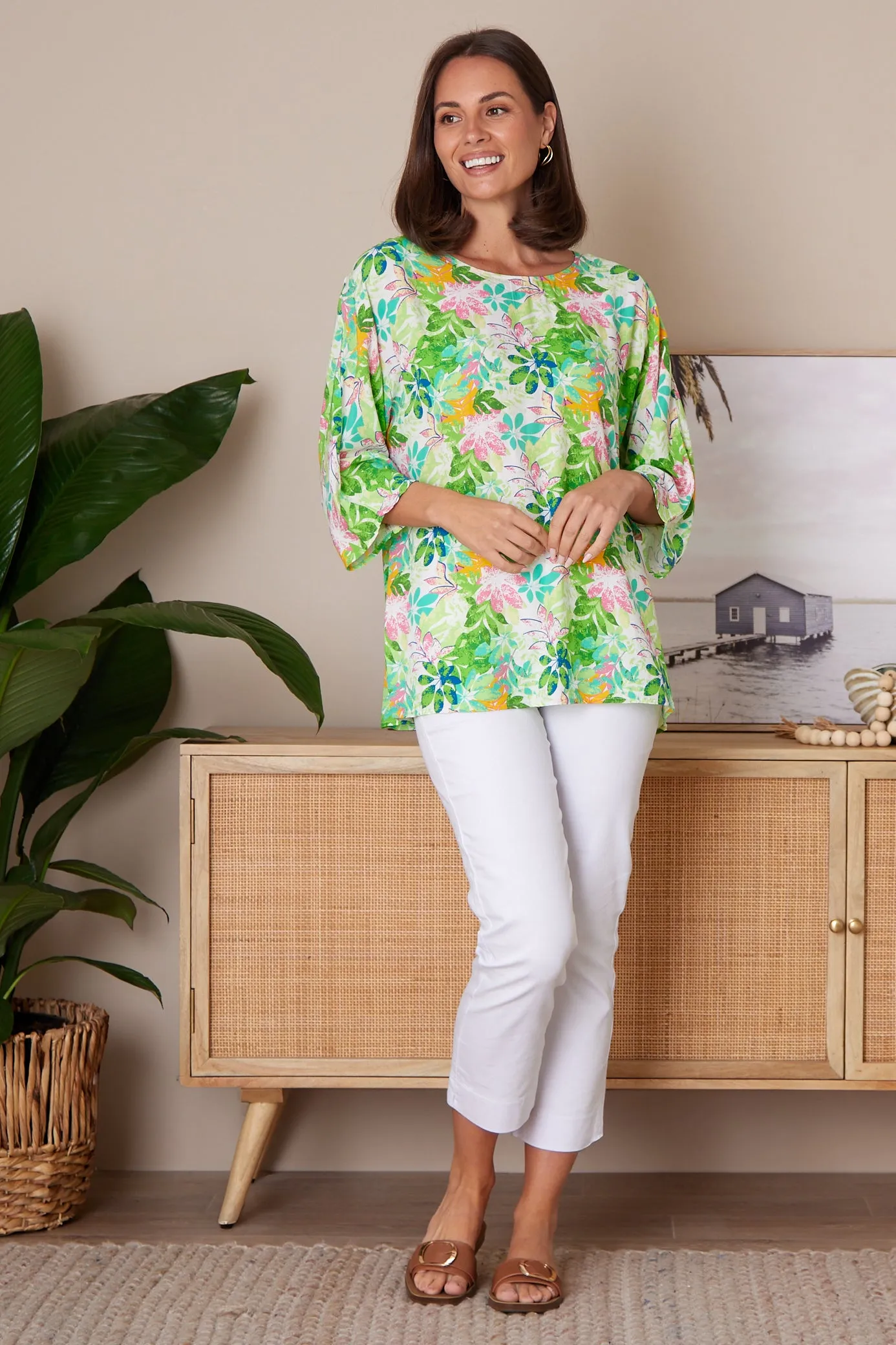 Summer Ease Top - Green Tree Floral