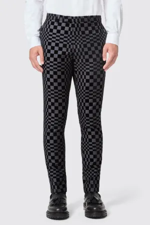 Tiber Skinny Fit Grey Check Tuxedo Trousers