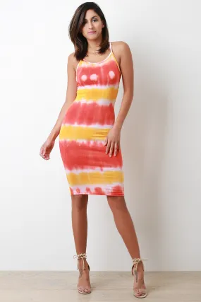 Tie Dye Sleeveless Crisscross Back Midi Dress