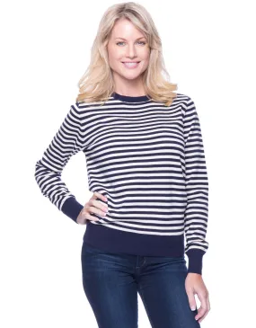 Tocco Reale Women's Premium Cotton Crew Neck Sweater - Stripes Navy/Ivory