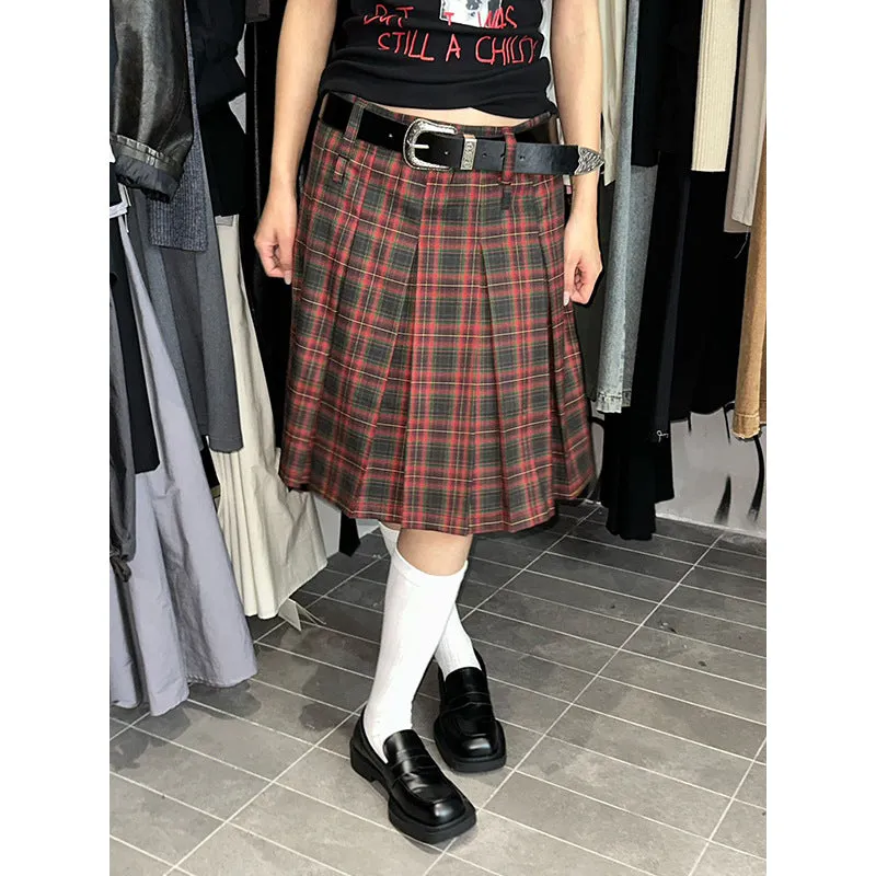 Toleet 2000s fashion 2024 Autumn and Winter Retro Plaid Skirt Temperament Midi Skirt A- line Pleated Skirt