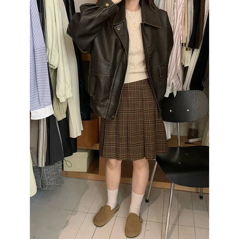 Toleet 2000s fashion 2024 Autumn and Winter Retro Plaid Skirt Temperament Midi Skirt A- line Pleated Skirt