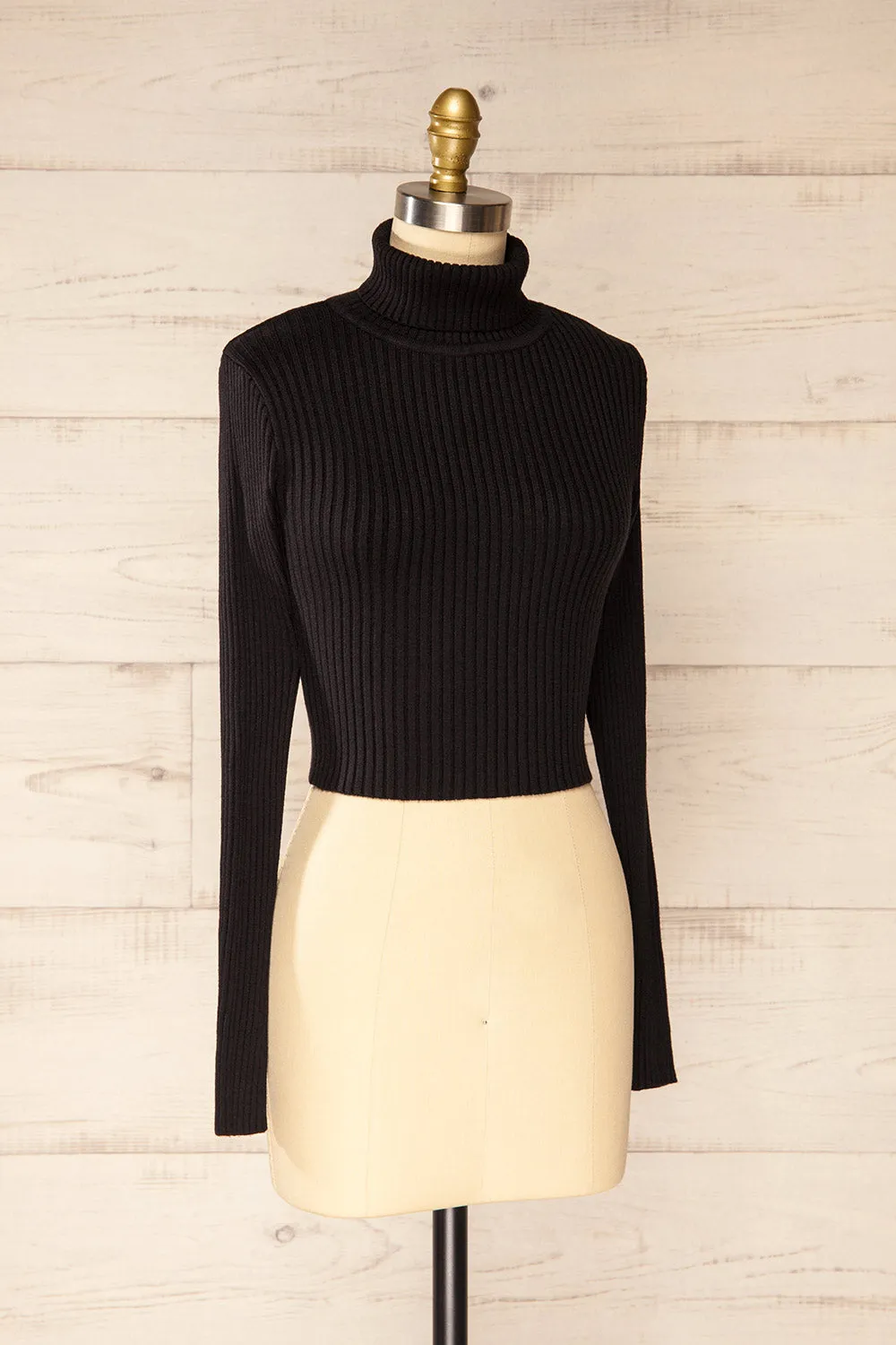 Turville | Black Cropped Turtleneck Top