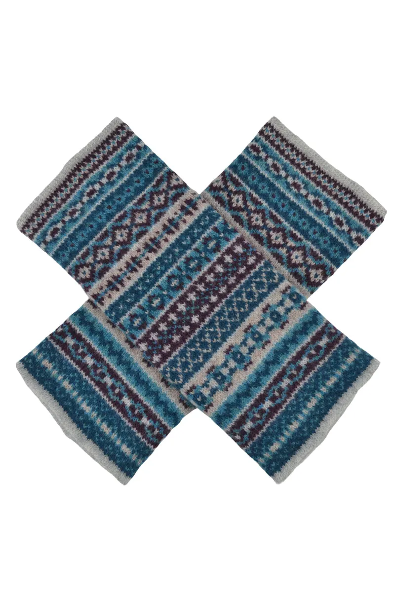 Tweed Fair isle wrist warmer fingerless gloves - Teal