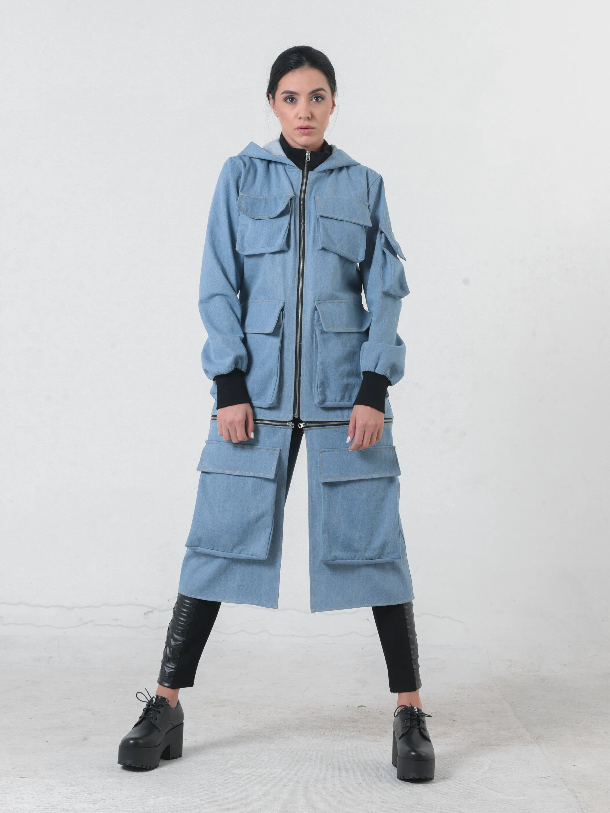 Two-In-One Hooded Denim Jacket