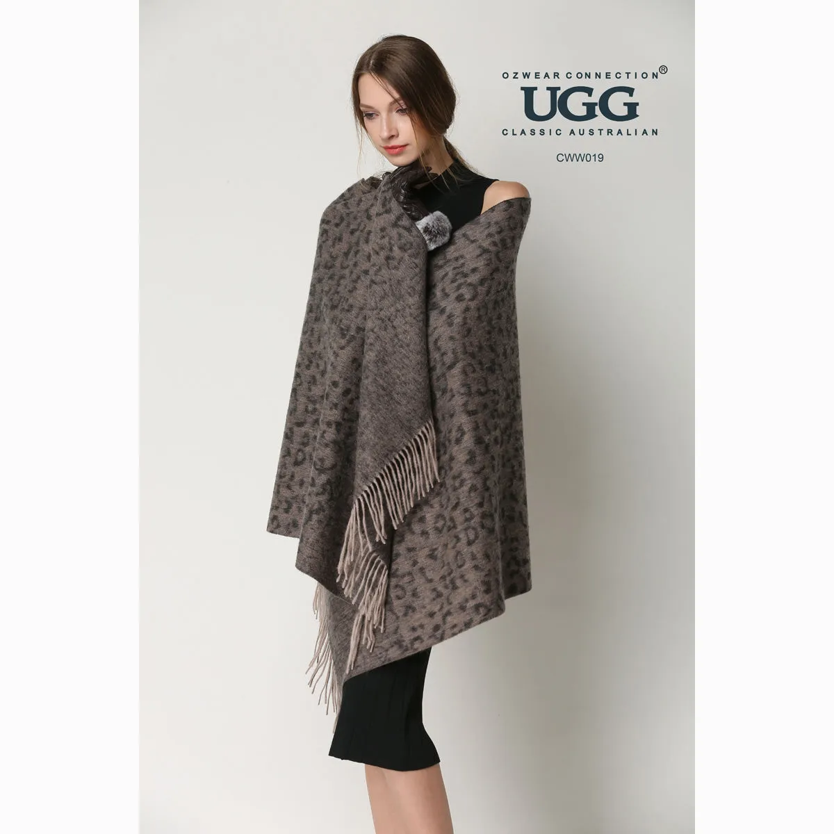 Ugg Cashmere & Wool Wrap Tan and Black