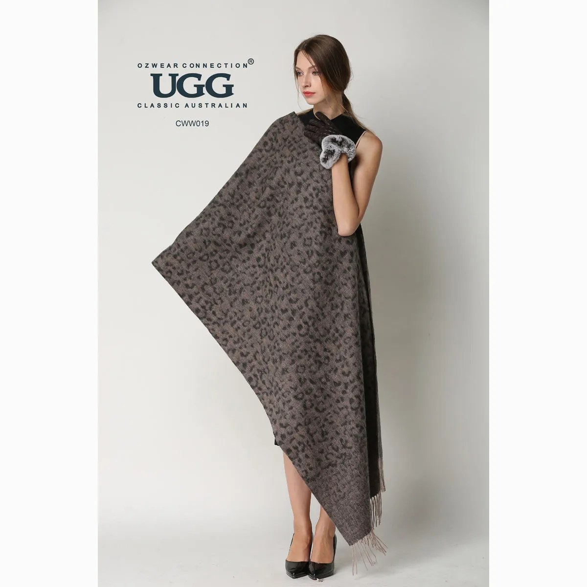 Ugg Cashmere & Wool Wrap Tan and Black