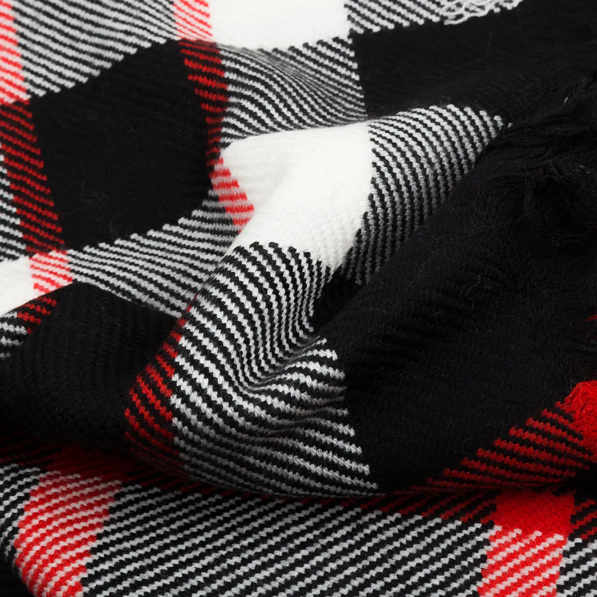 Ugg Fringed Check Wool Scarf Black and Check