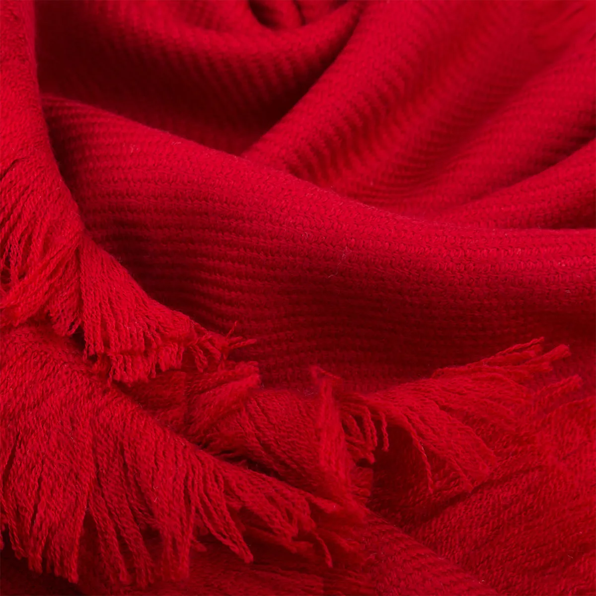 Ugg Fringed Check Wool Scarf Tomato