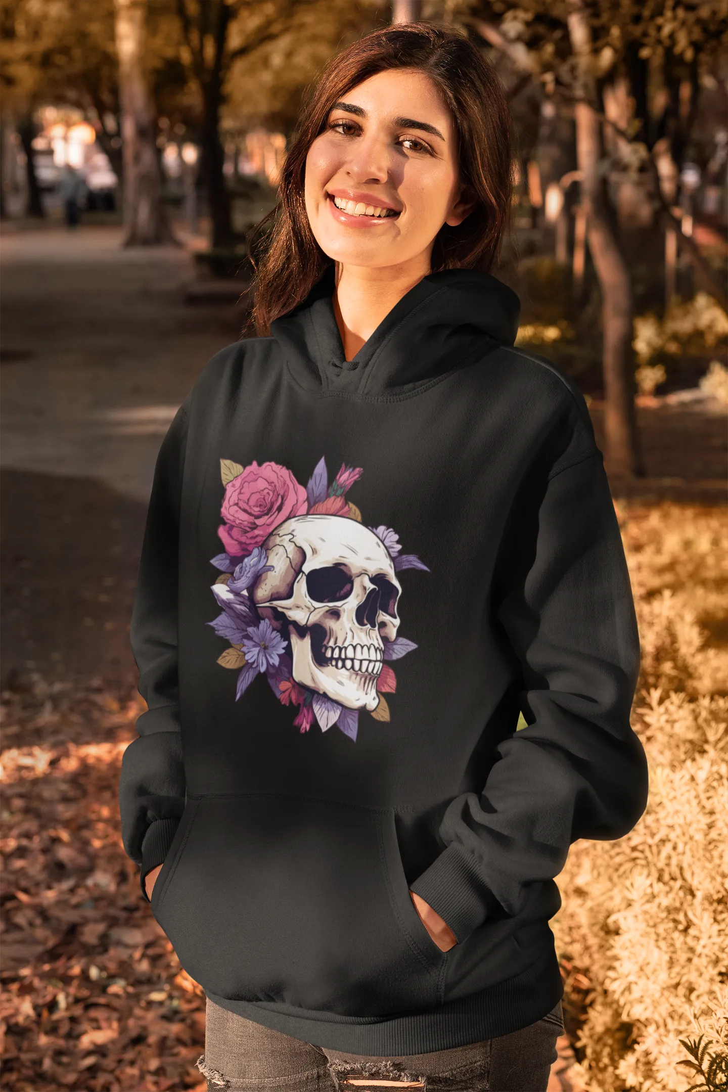 Unisex Bio-Hoodie mit Totenkopf Motiv "Boho Skull"