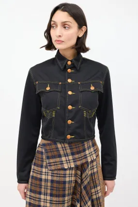 Vintage Black Contrast Stitch Cropped Jacket