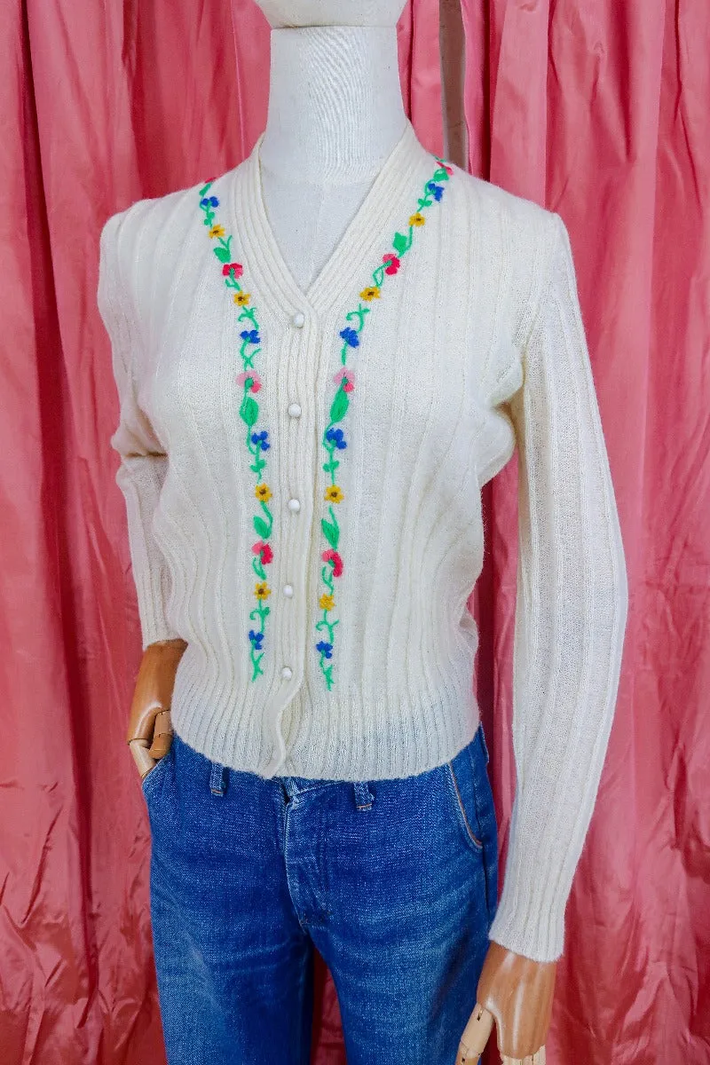 Vintage Jumper - Summer bloom embroidered lightweight Cardigan - Size XS/S