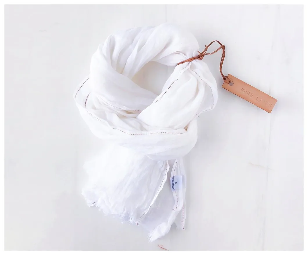 White Linen Scarf