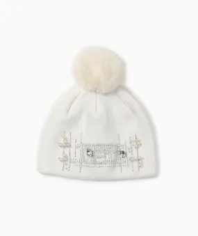 White Mini Pearl Embellished Beanie