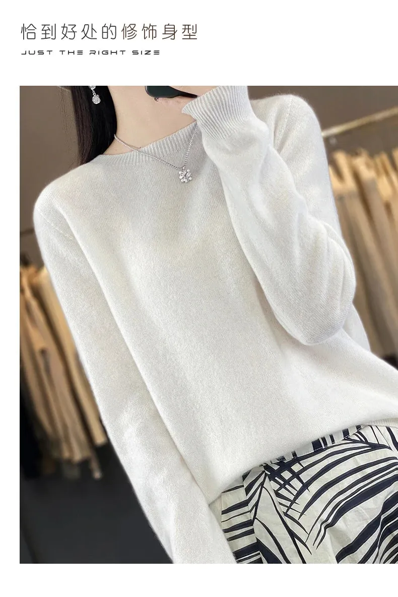 Women 100% Pure Merino Wool Knitted Sweater Autumn Winter Fashion O-Neck Pullover Seamless Jumper Tops Cashmere Warm Clothes