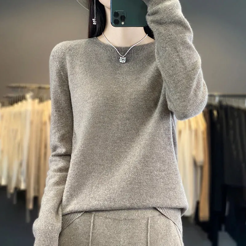 Women 100% Pure Merino Wool Knitted Sweater Autumn Winter Fashion O-Neck Pullover Seamless Jumper Tops Cashmere Warm Clothes