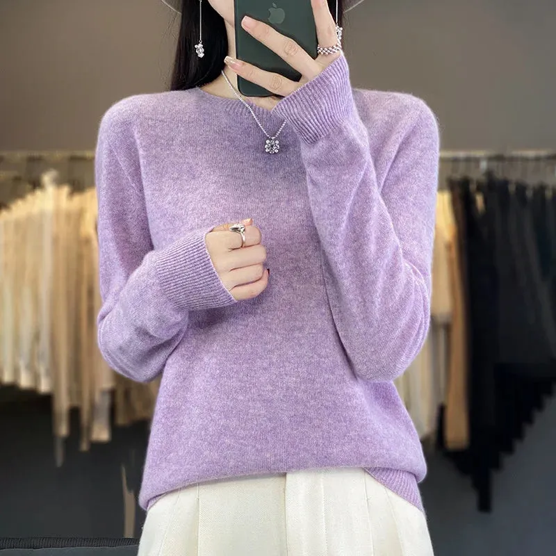 Women 100% Pure Merino Wool Knitted Sweater Autumn Winter Fashion O-Neck Pullover Seamless Jumper Tops Cashmere Warm Clothes