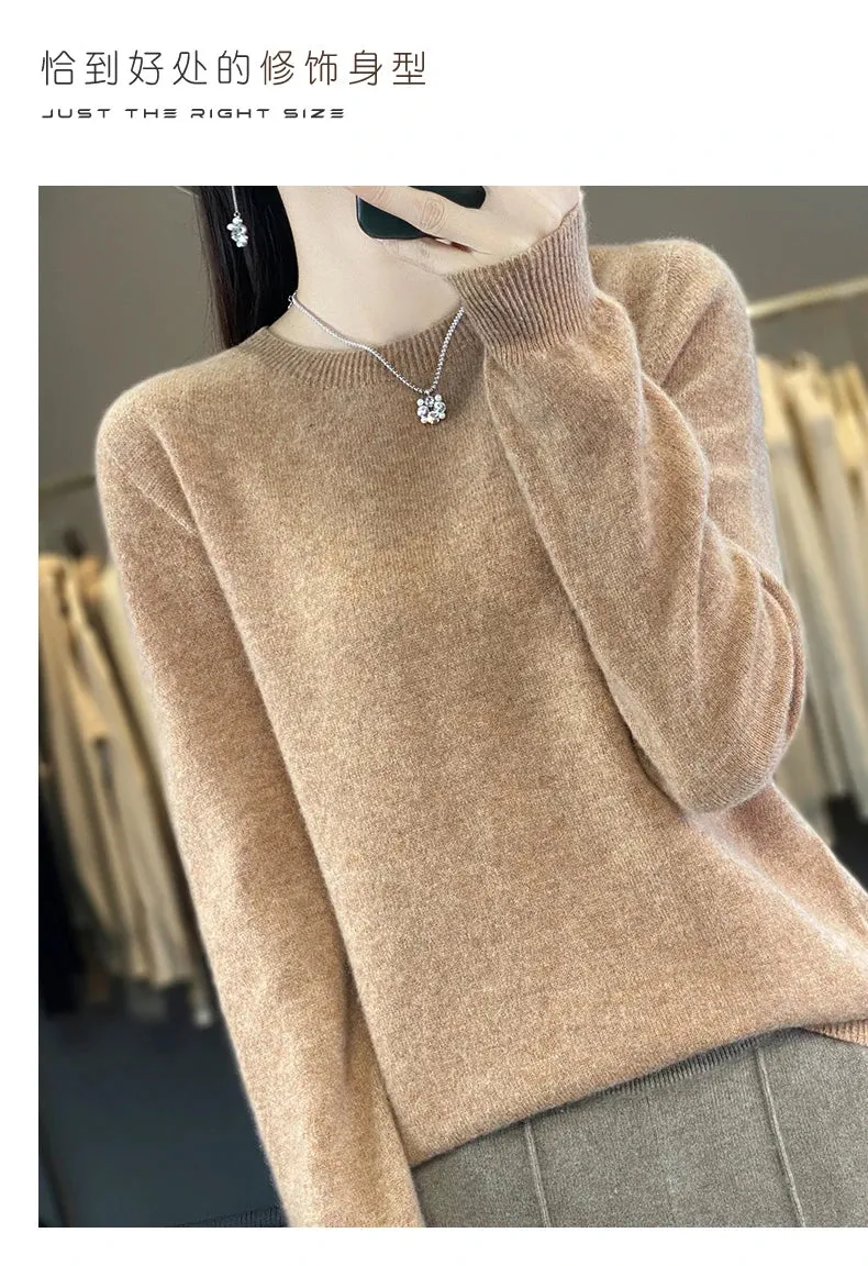 Women 100% Pure Merino Wool Knitted Sweater Autumn Winter Fashion O-Neck Pullover Seamless Jumper Tops Cashmere Warm Clothes