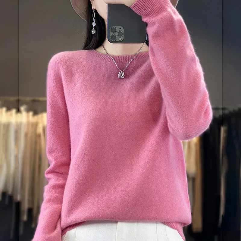 Women 100% Pure Merino Wool Knitted Sweater Autumn Winter Fashion O-Neck Pullover Seamless Jumper Tops Cashmere Warm Clothes