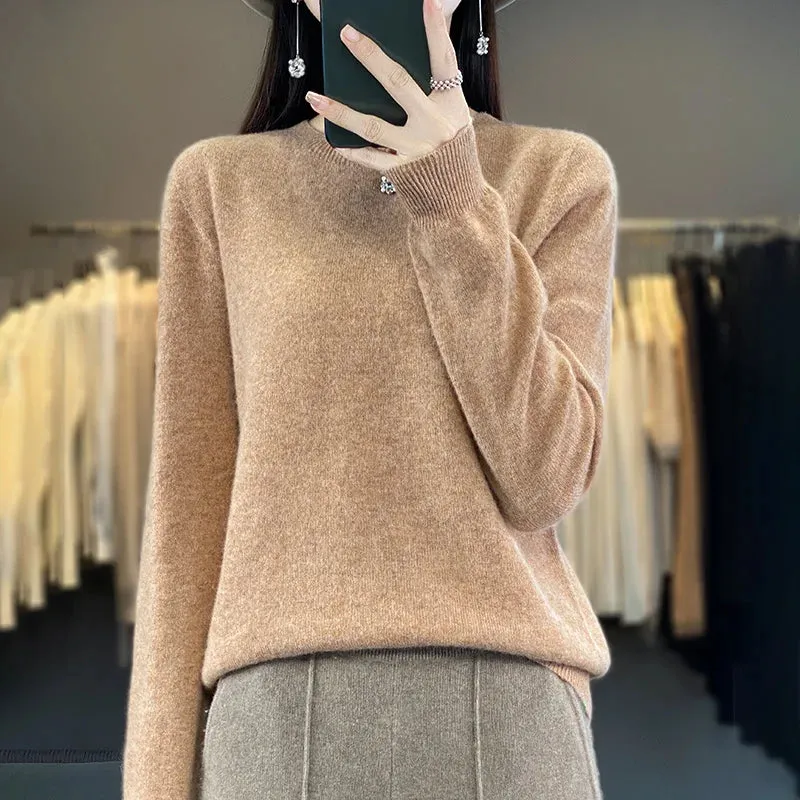 Women 100% Pure Merino Wool Knitted Sweater Autumn Winter Fashion O-Neck Pullover Seamless Jumper Tops Cashmere Warm Clothes