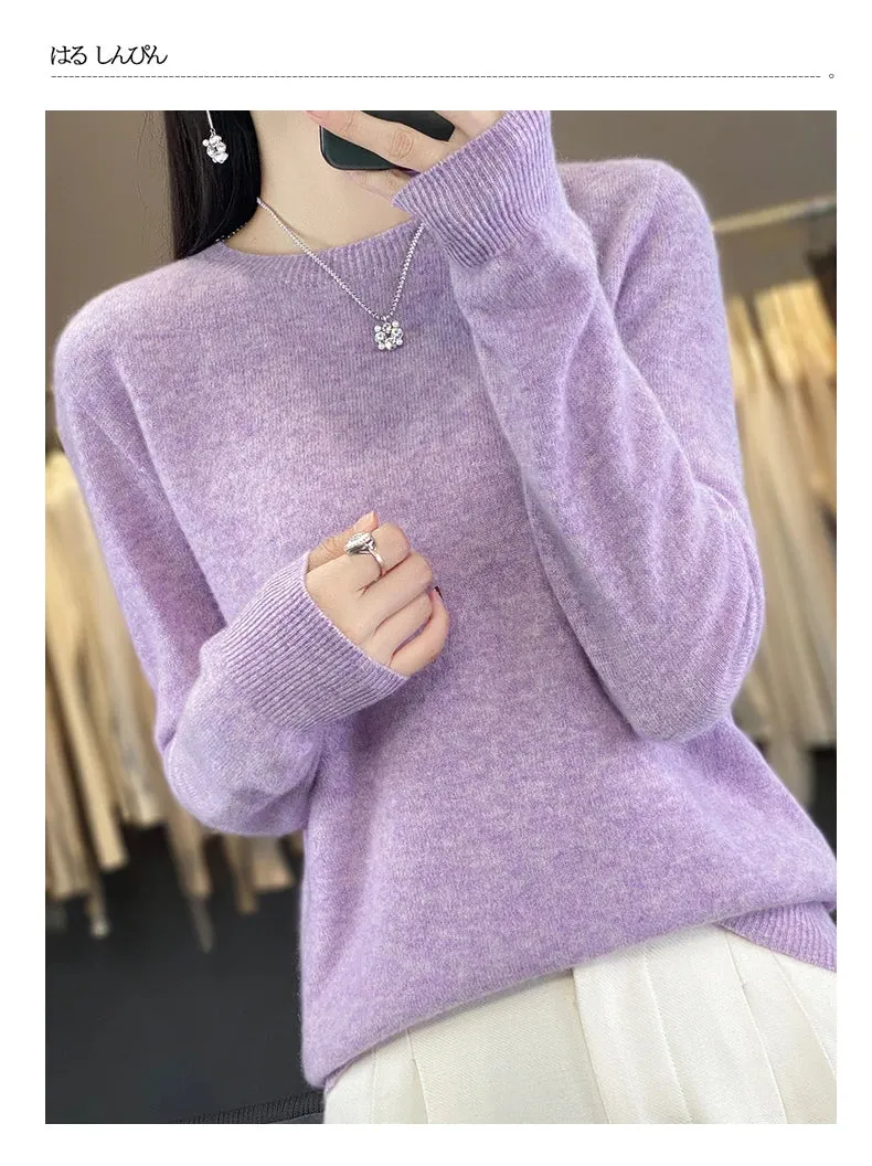 Women 100% Pure Merino Wool Knitted Sweater Autumn Winter Fashion O-Neck Pullover Seamless Jumper Tops Cashmere Warm Clothes