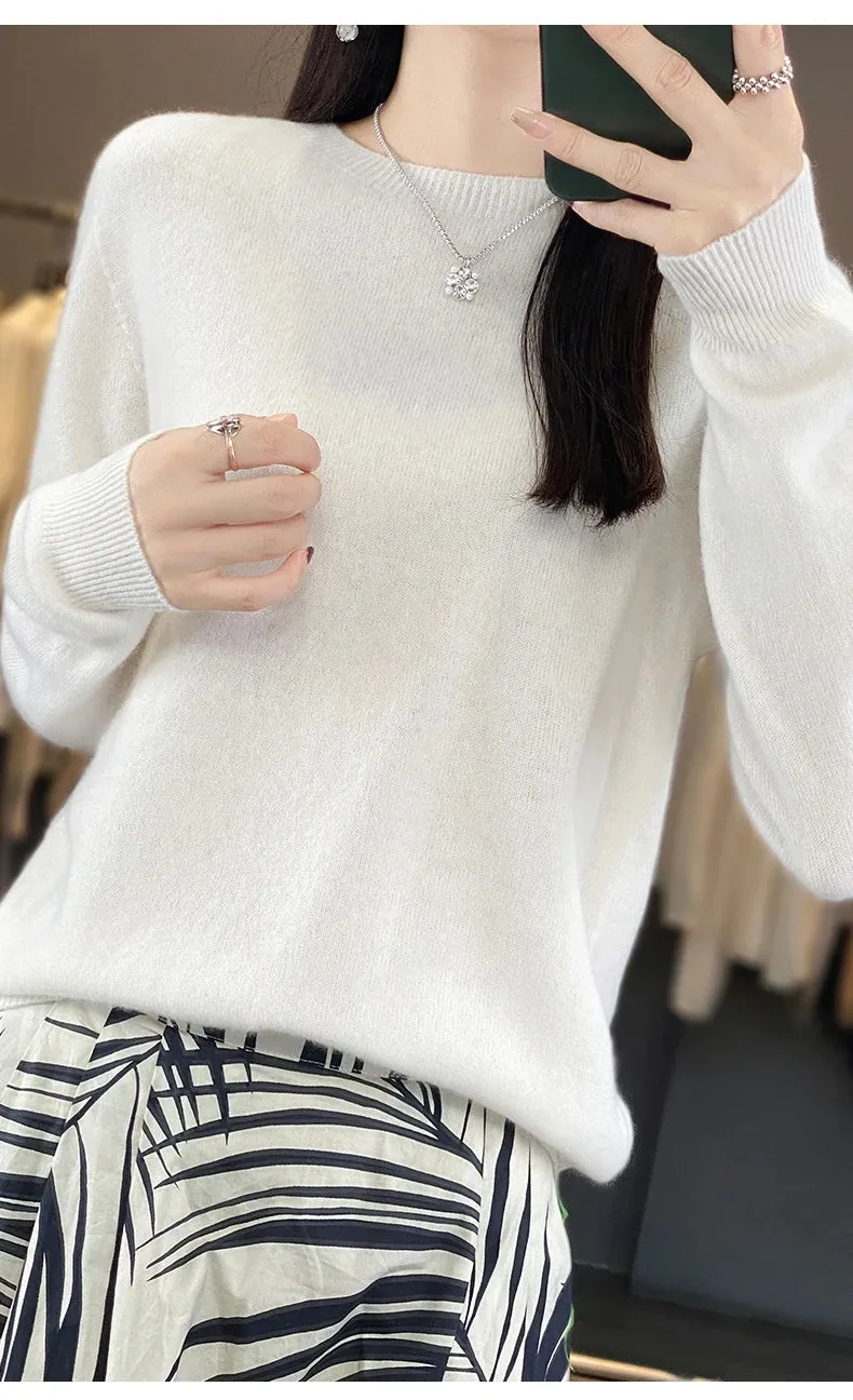 Women 100% Pure Merino Wool Knitted Sweater Autumn Winter Fashion O-Neck Pullover Seamless Jumper Tops Cashmere Warm Clothes