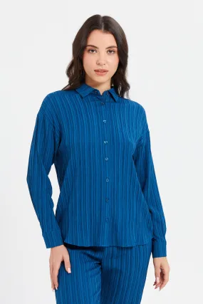 Women Blue Textured Shirt