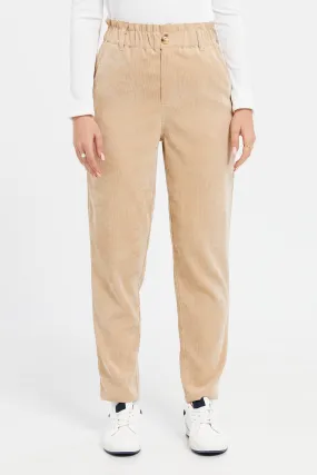 Women Brown Paper Bag Corduroy Trouser