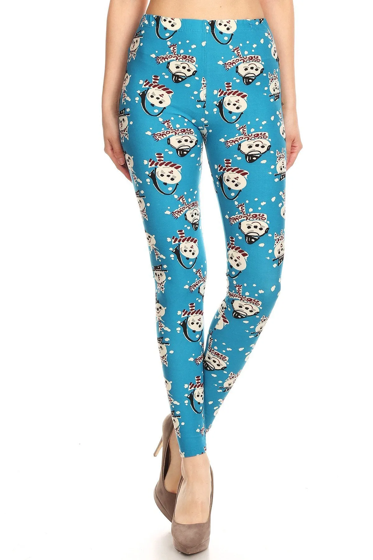 Women's 3X 5X Snowman with Scarf Pattern Printed Leggings