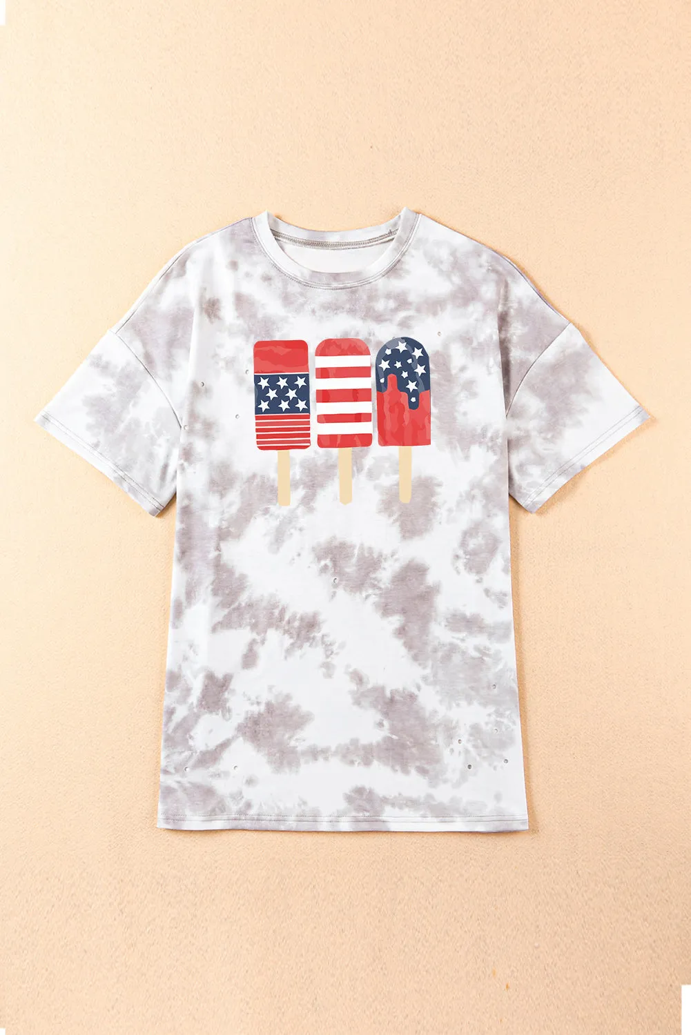 Women's American Flag Casual Oversize Tops Ice Pop Graphic Tie Dye Distressed T Shirt Dress