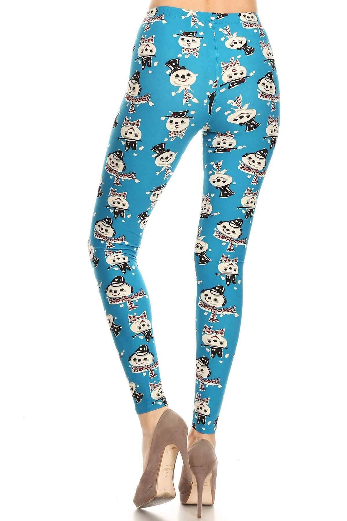 Women's Plus Snowman with Scarf Pattern Printed Leggings