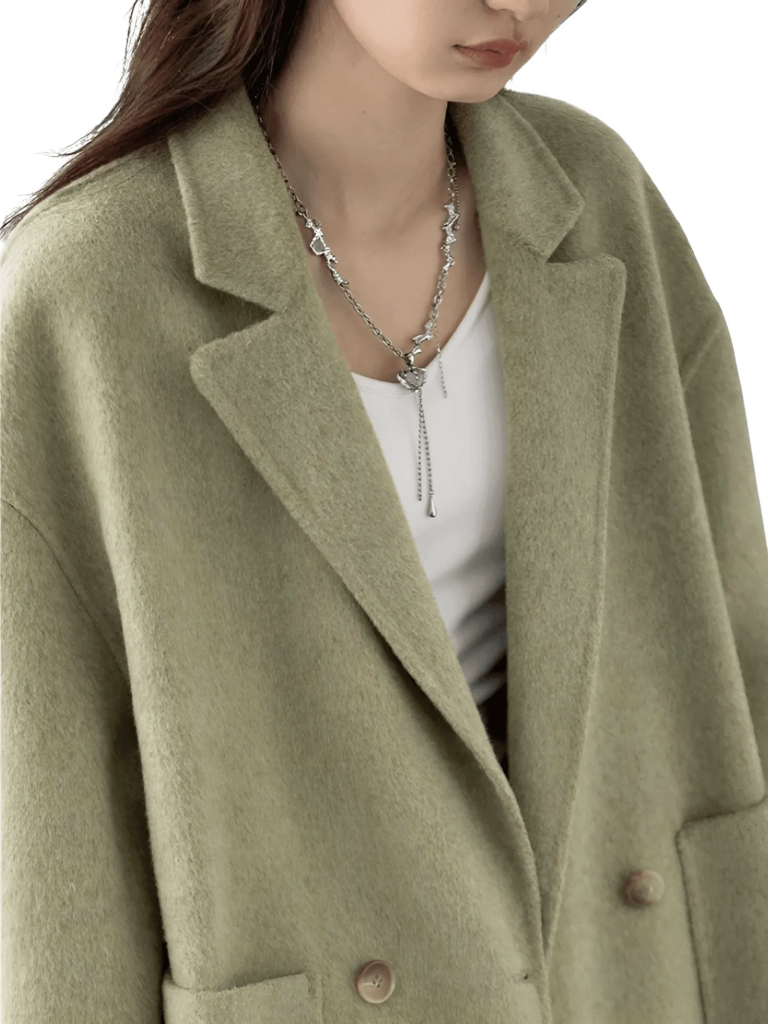 Women's Woolen Coats Loose Casual Double Breasted Retro Jacket Office Lady Outerwear