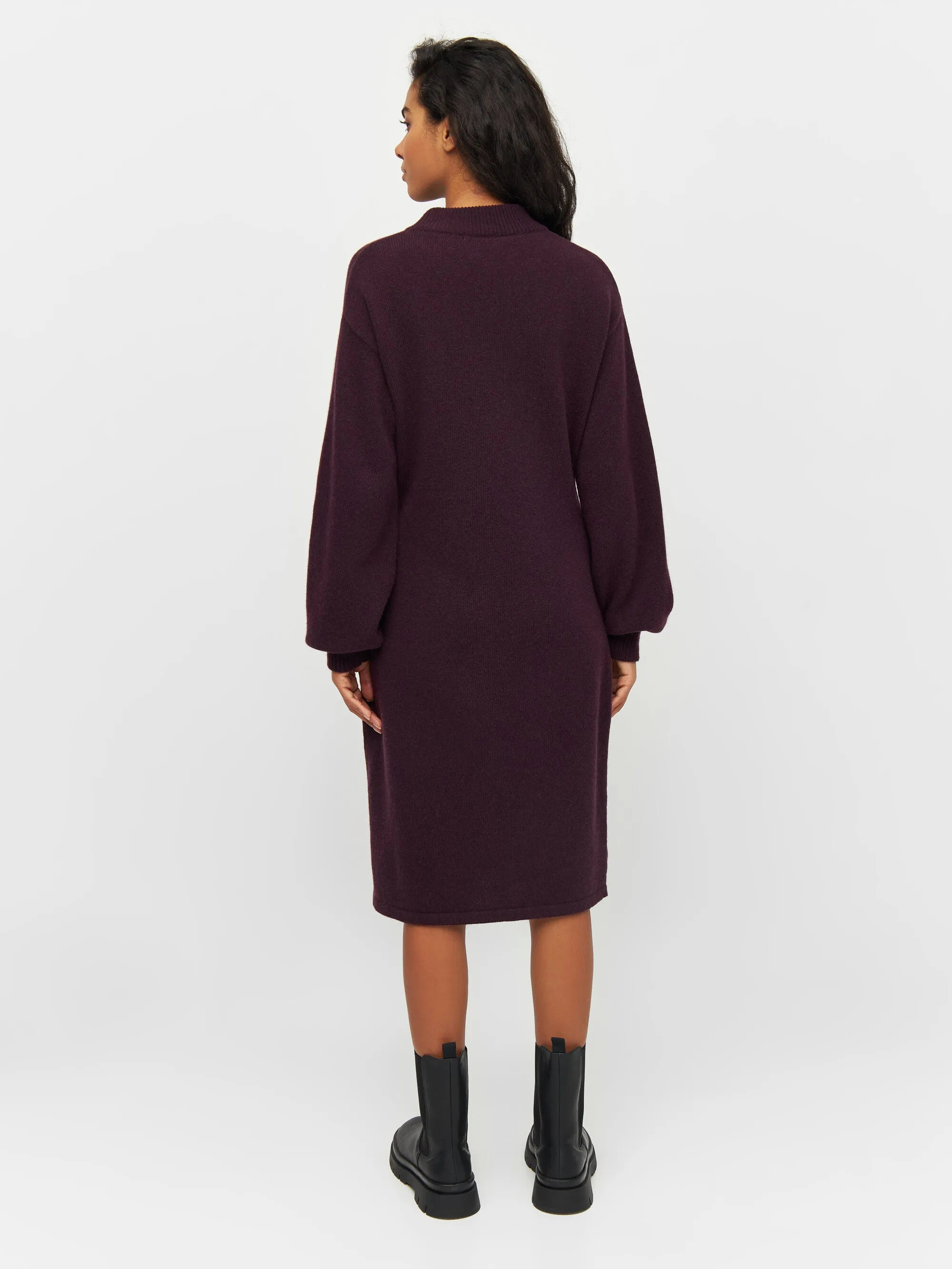 Wool crew neck mid length dress - Chocolate Plum