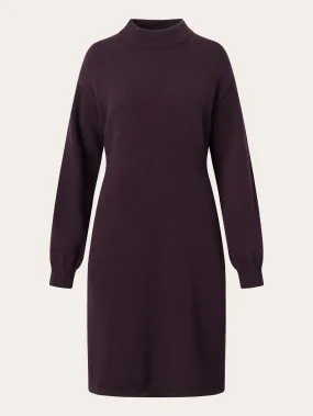 Wool crew neck mid length dress - Chocolate Plum