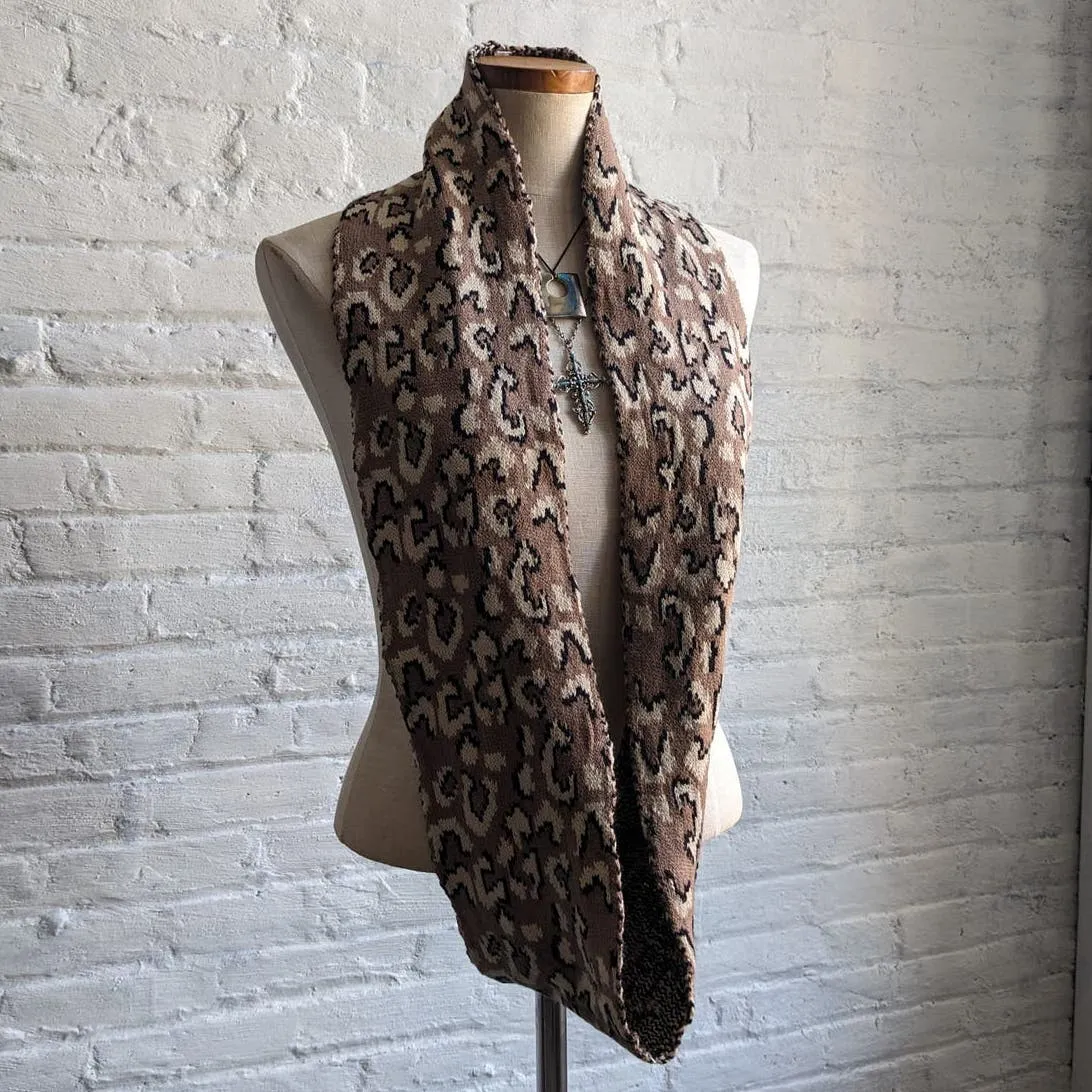 Y2K Vintage Oversize Chunky Knit Leopard Cheetah Animal Print Longline Scarf