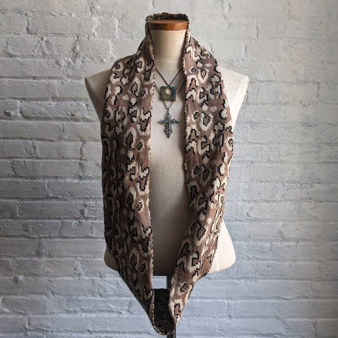 Y2K Vintage Oversize Chunky Knit Leopard Cheetah Animal Print Longline Scarf