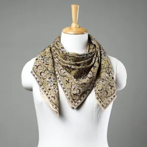 Yellow - Pedana Kalamkari Block Printed Natural Dyed Cotton Scarf 32