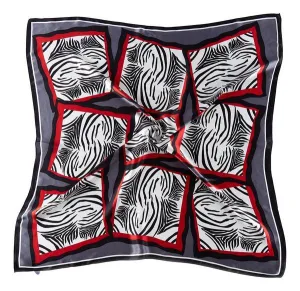 Zebra Print Black and Red Square Silk Scarf